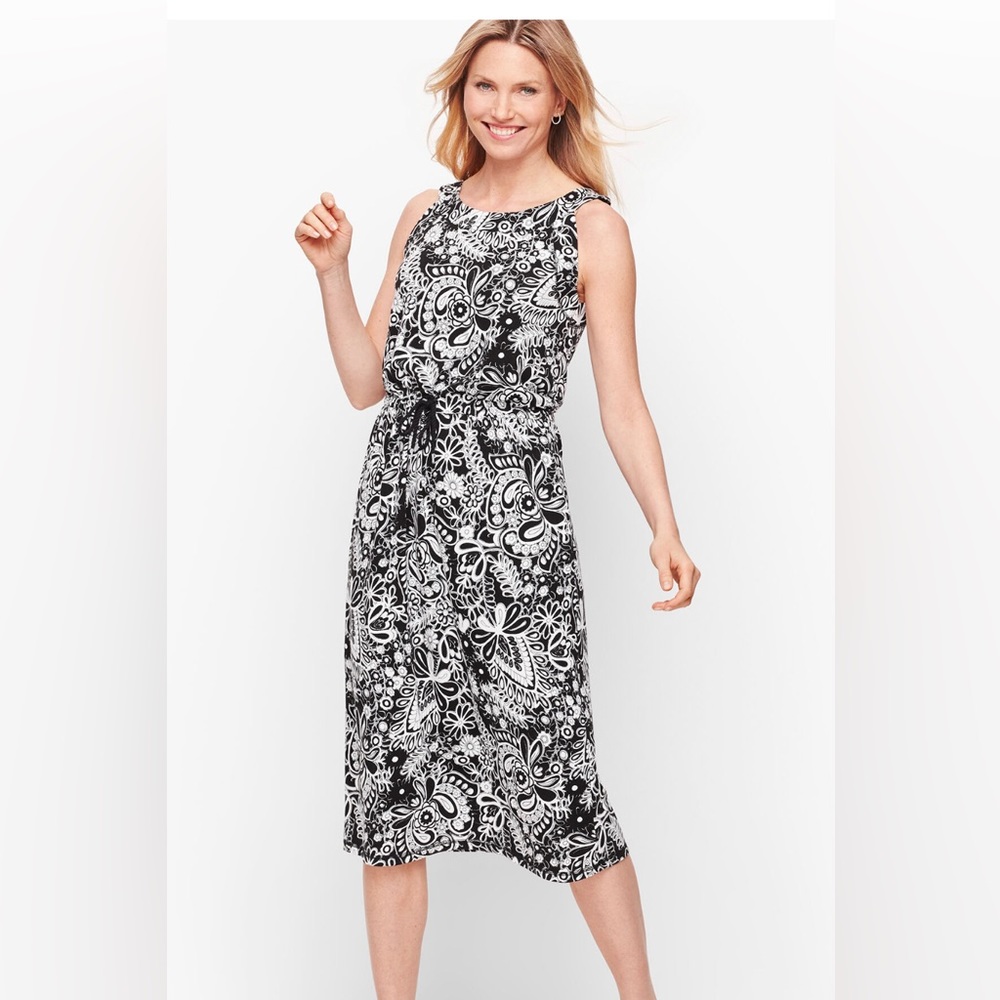 Talbots Black & White Rayon/ Cotton Sleeveless MIDI Dress Size 1X